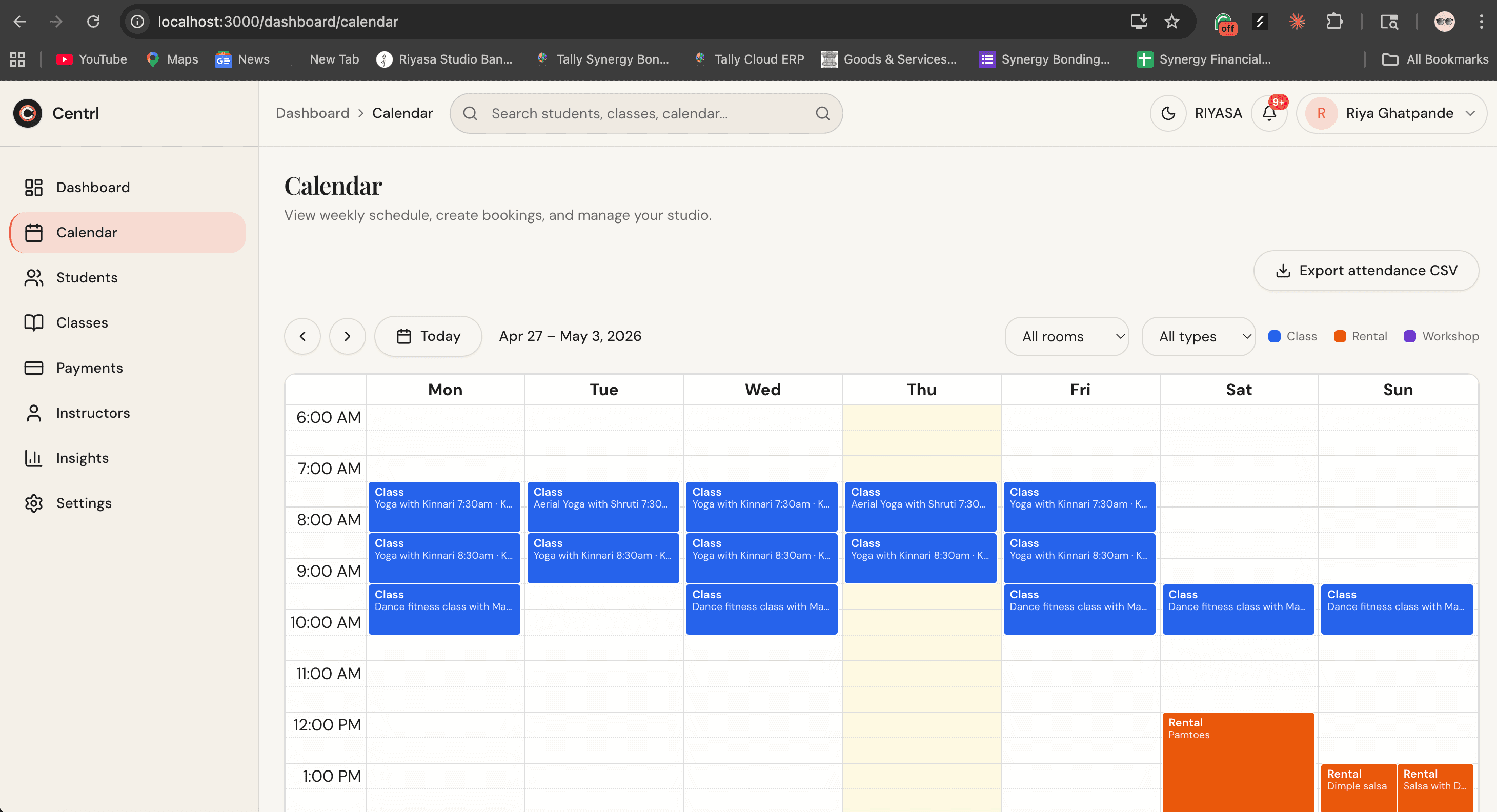 Class Scheduling in Centrl Studio — batch timetable and class calendar management